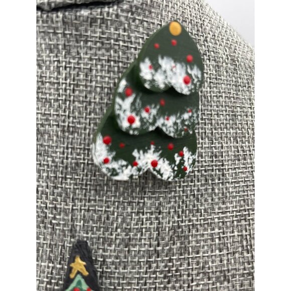 4 Pc Lot Christmas Holiday Brooches Hand Painted Snowman Christmas Trees Santa - Picture 2 of 8